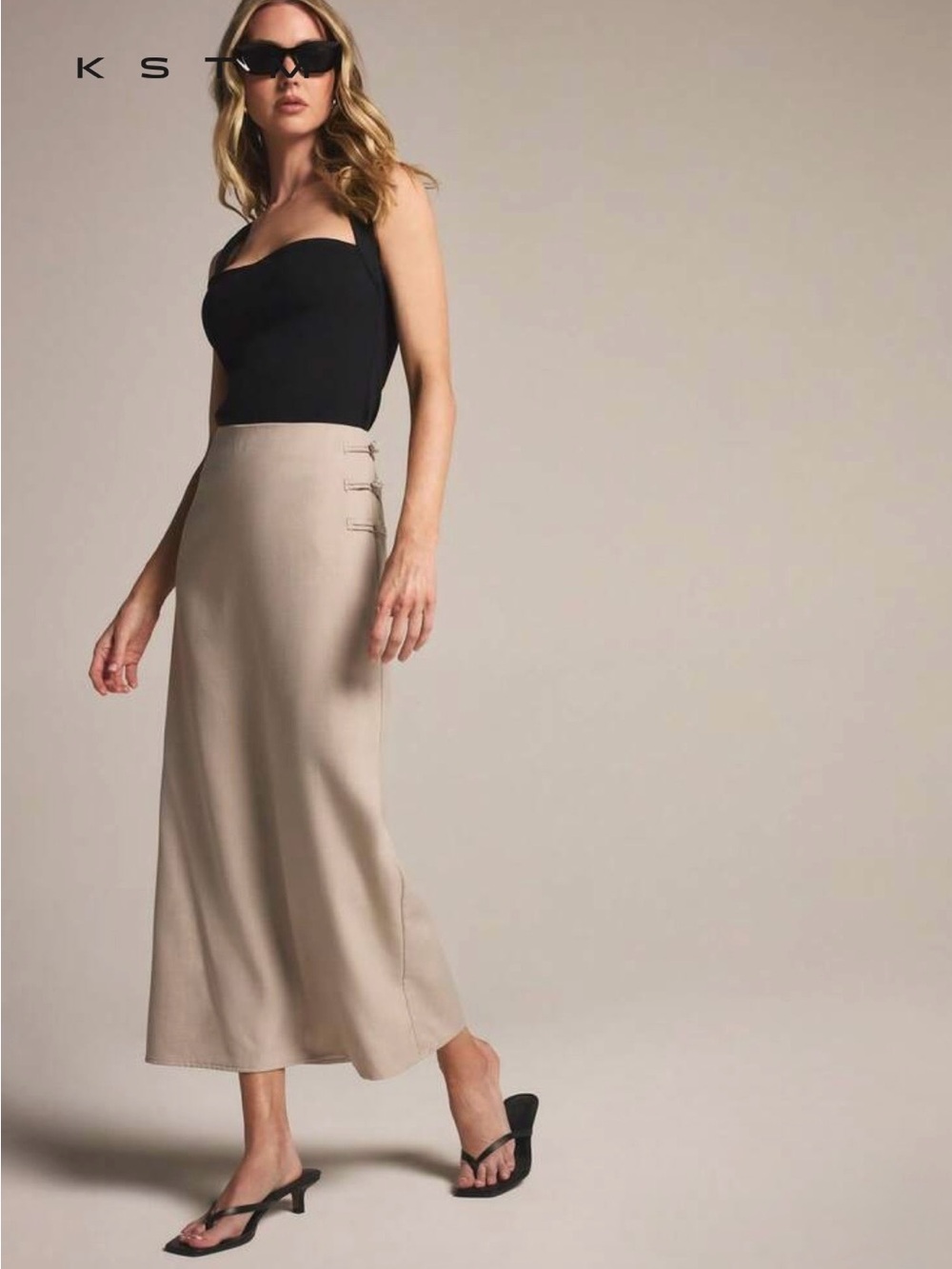 Flax Side-Knot Midi Skirt